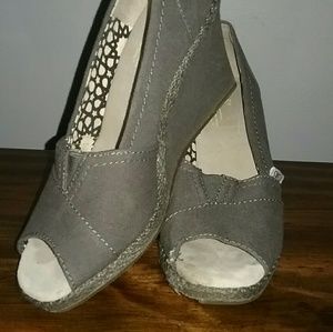 Tom's Gray Denim Wedge Heels